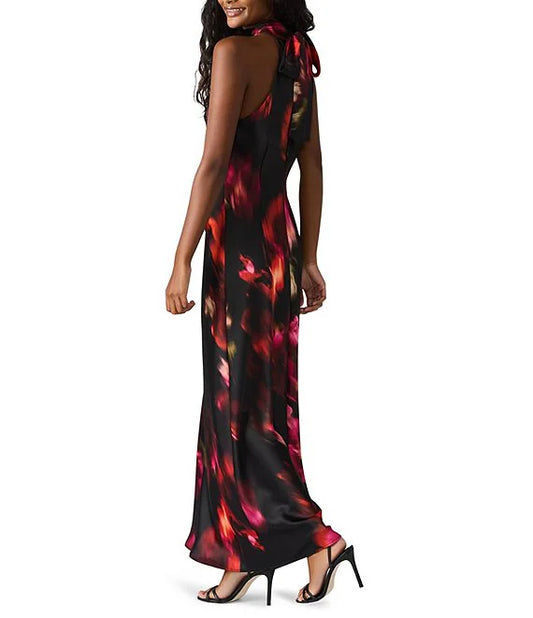 Steve Madden Lara Floral Satin High Neck Maxi Dress