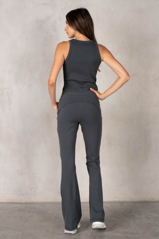 Flatlock Stitched Cotton Span Jersey Flare Pants
