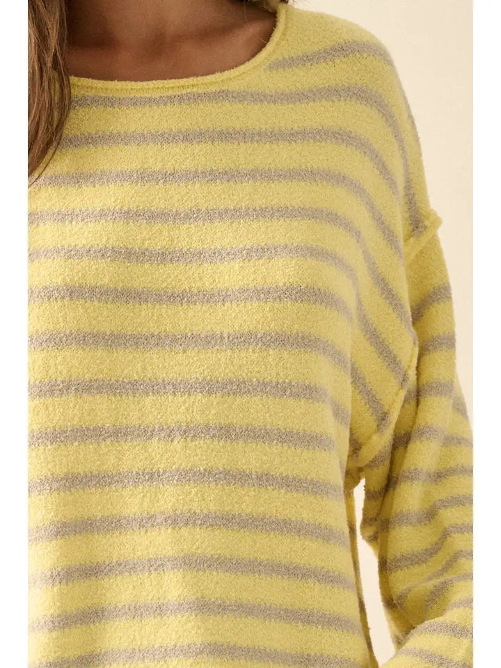 Striped Textured Knit Oversized Sweater