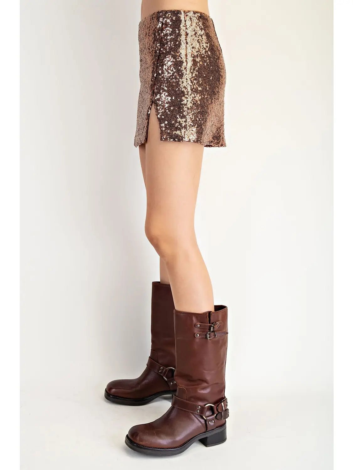 Sequin Front Slit Mini Skirt