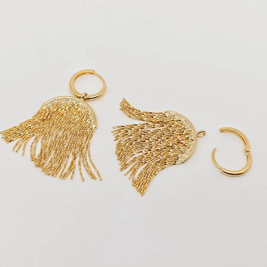 Gold Plated Metal Tassel Huggie Earring