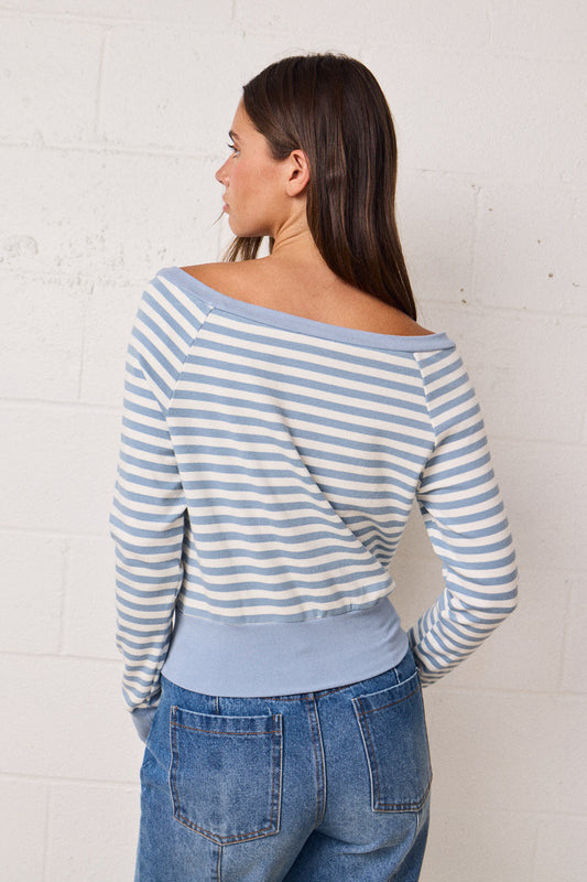 Off-Shoulder Striped Knit Top