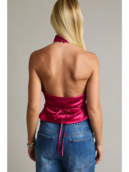 LELIS Cowl Neck Satin Top with Strap