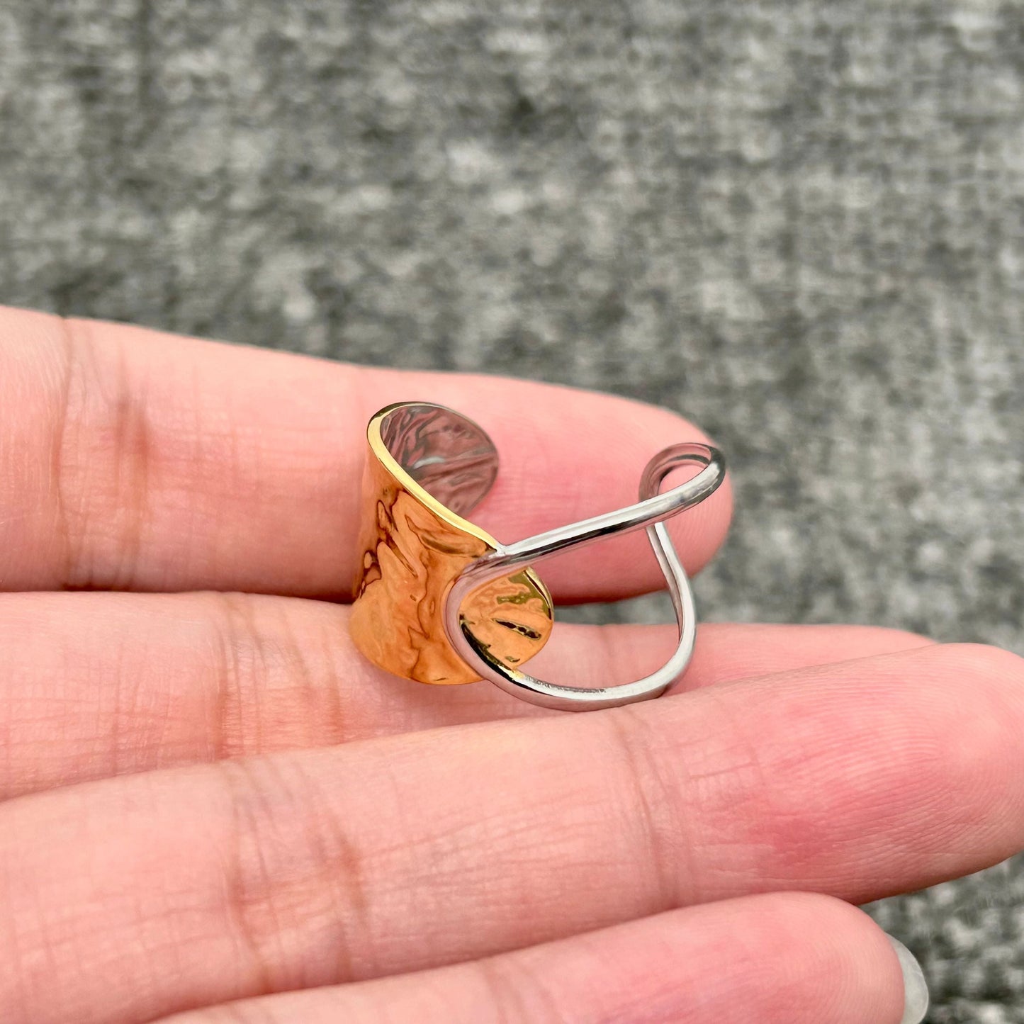 18K Gold Plated S.Steel Two Tone Half Hollow Ring