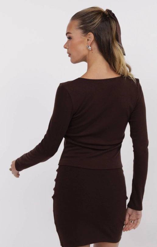 Sage the Label Pucker Up Knit Keyhole Ruched Top