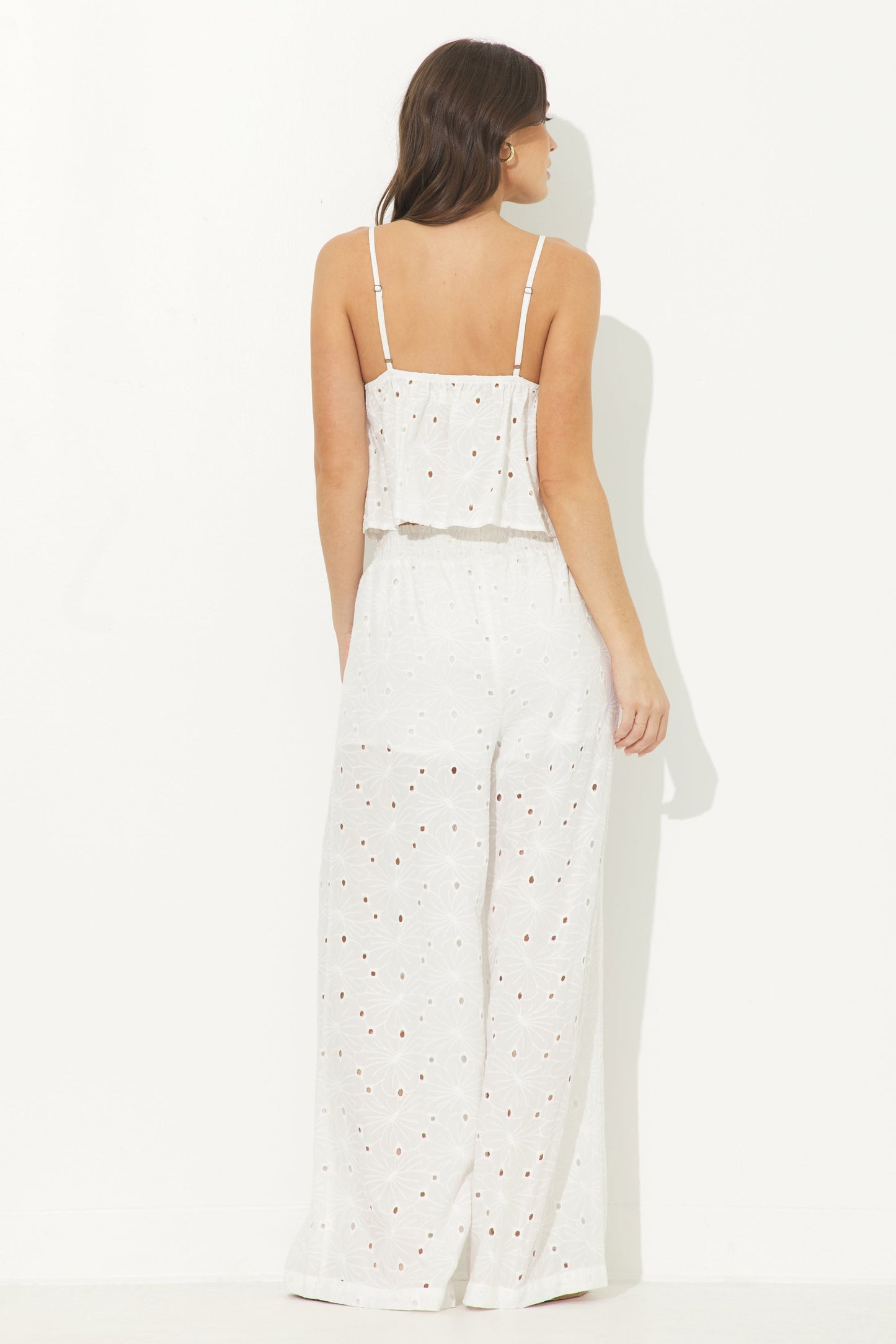 Ocean Drive Floral Eyelet Front Tie Tank