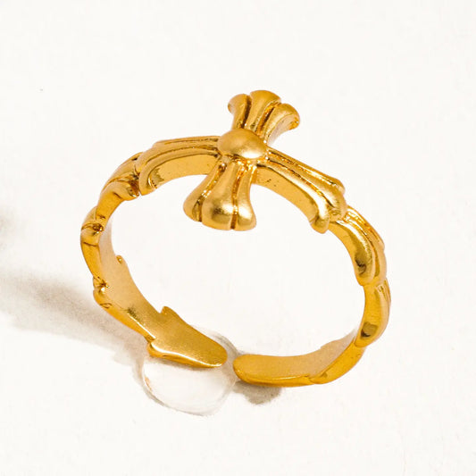 Ruth 18K Gold Vintage Adjustable Cross Ring