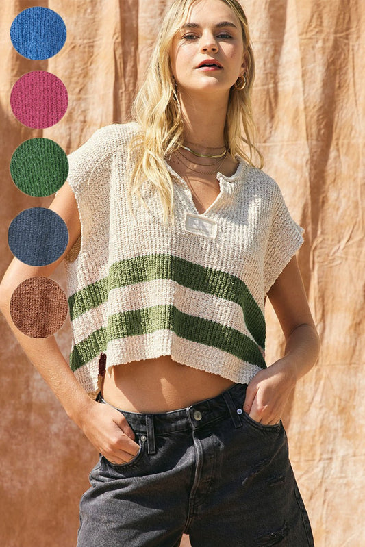 Striped Sleeveless Knit Sweater