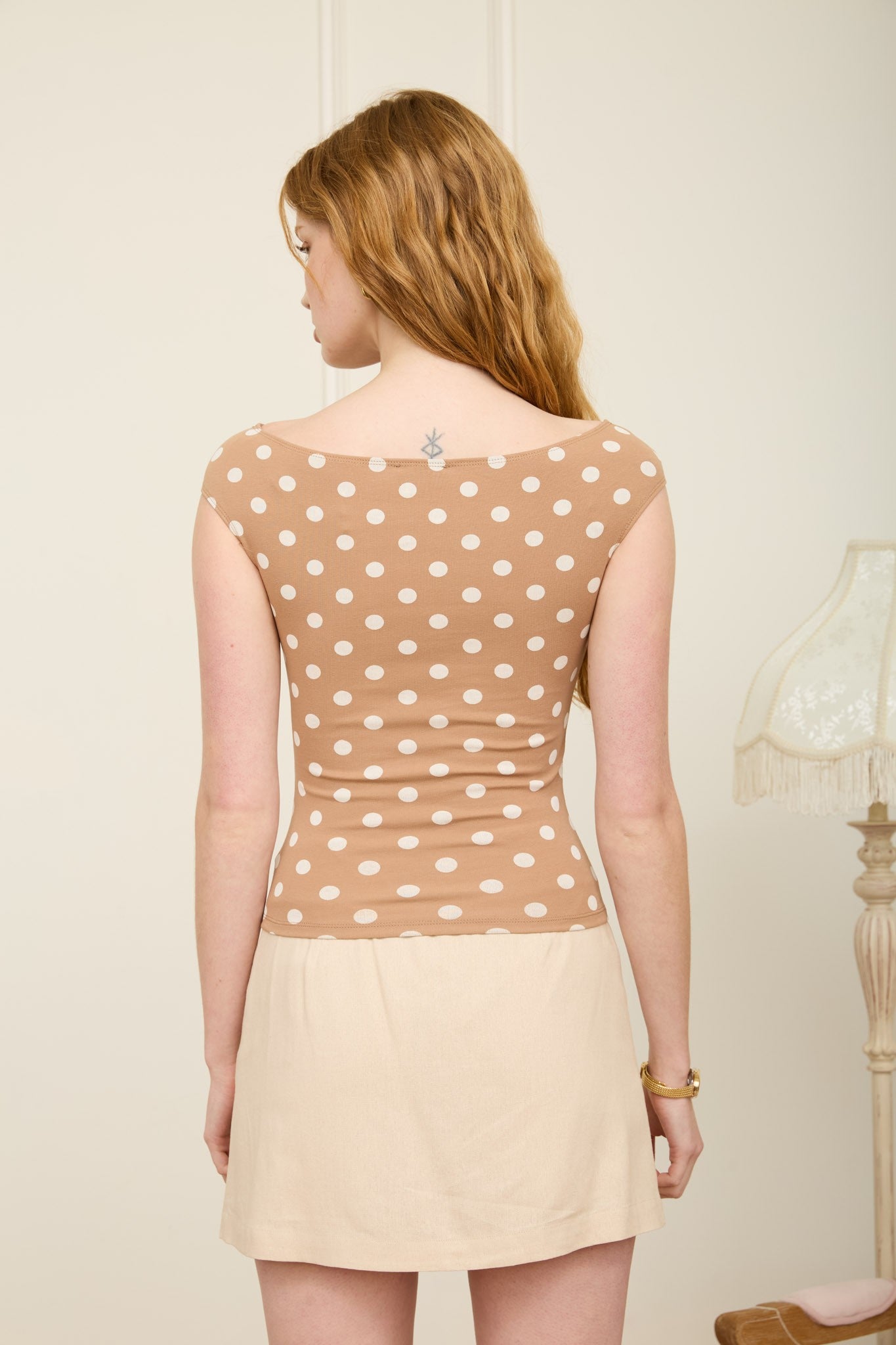 Polka Dot Boat Neck Knit Top