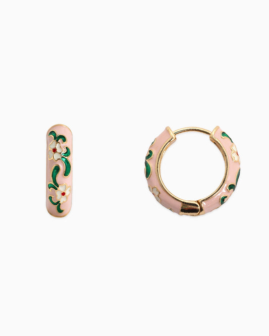 Vintage Colorful Floral Huggie Hoop Earring