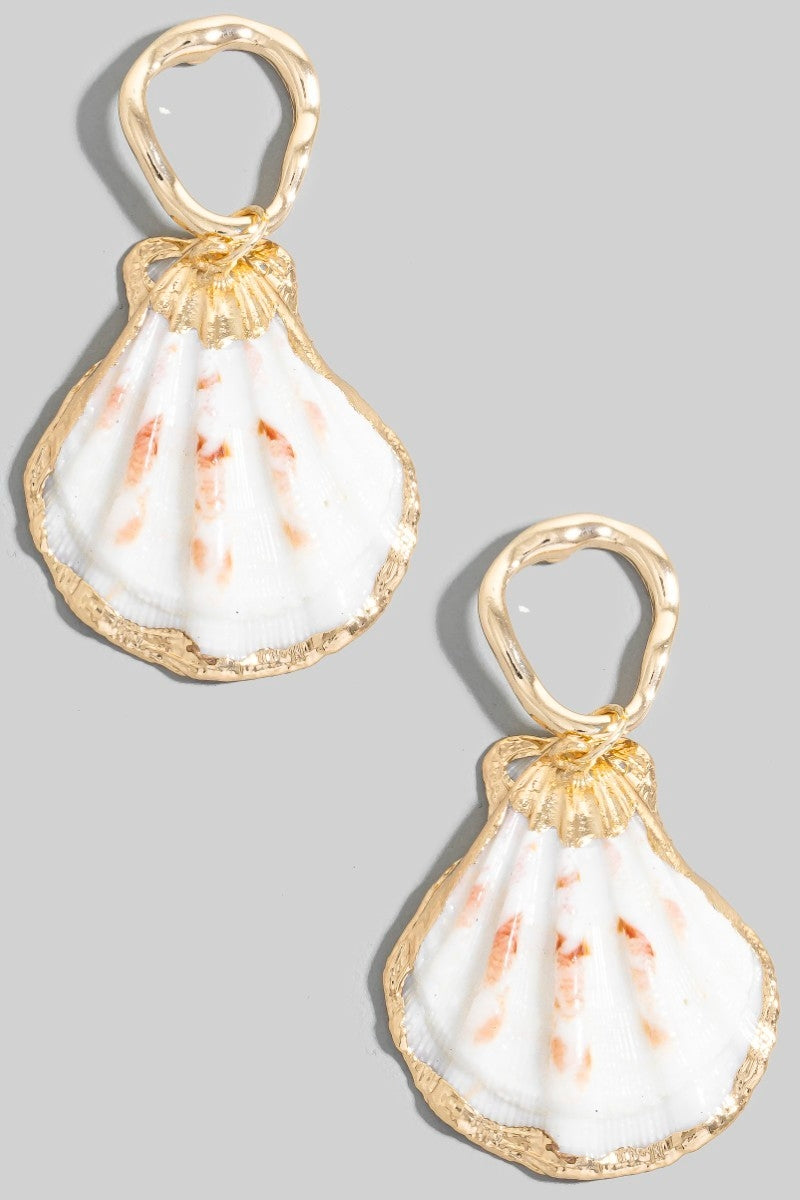 Clam Shell Charm Hoop Stud Drop Earrings