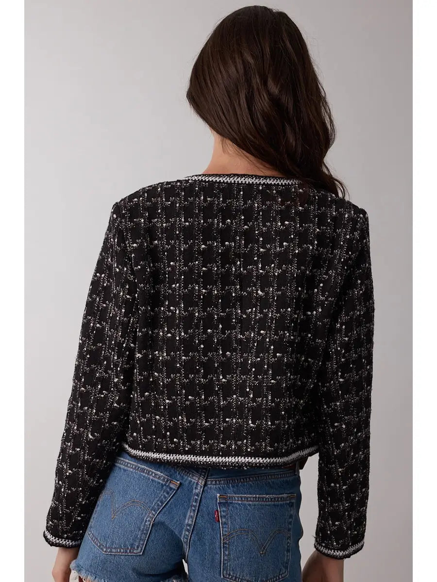 STM Tweed Plaid Long Sleeve Crop Jacket