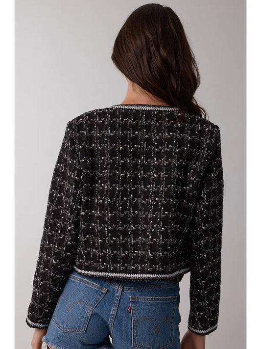 STM Tweed Plaid Long Sleeve Crop Jacket