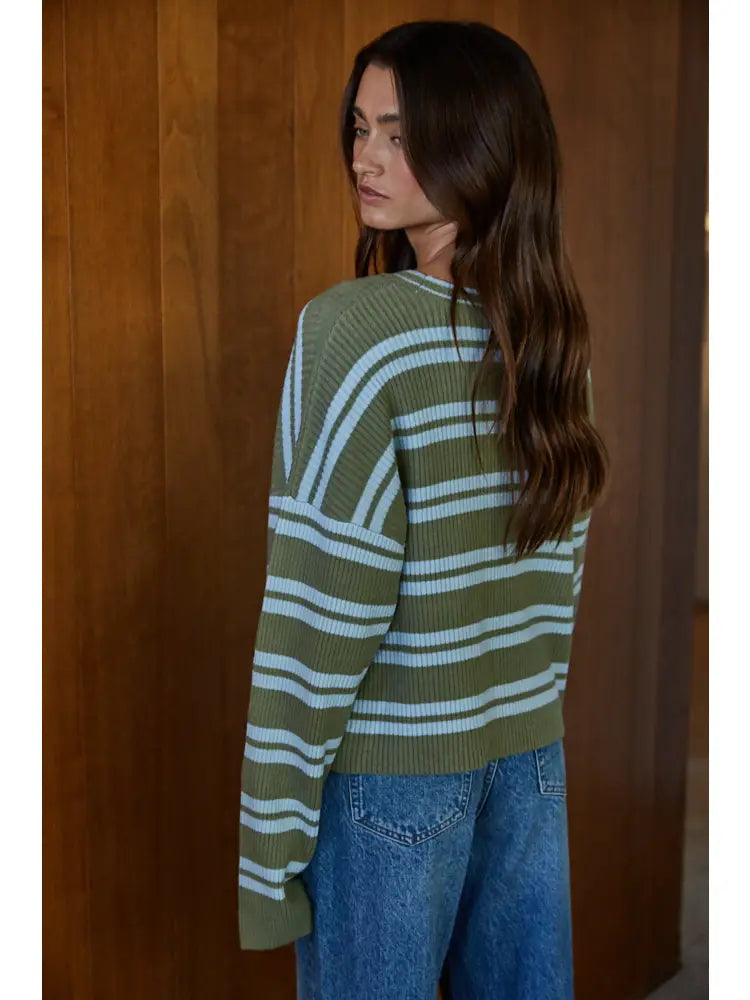 Knit Sweater Acrylic Nylon Wool Spandex Striped Top