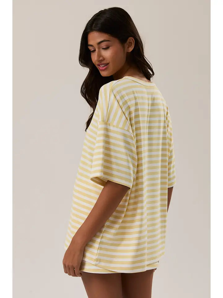 Short Sleeve Round Neck Oversized Stripe T-Shirt