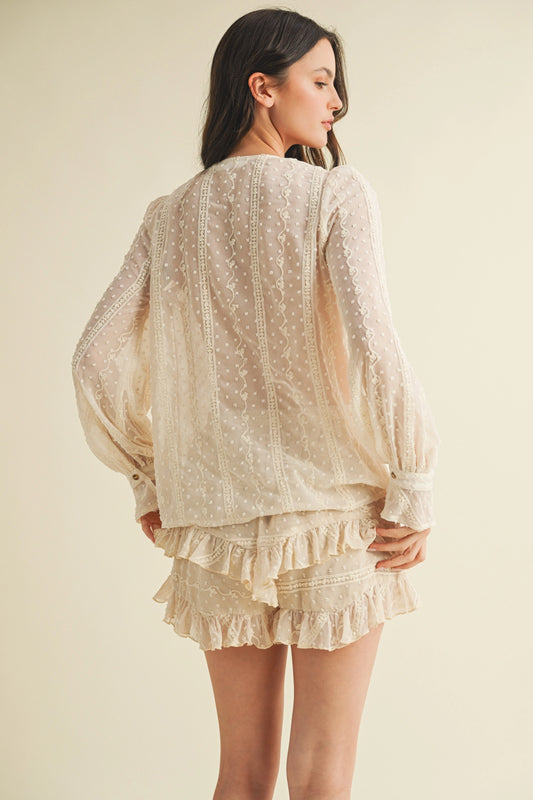 V Neck Ruffled Tie Front Top