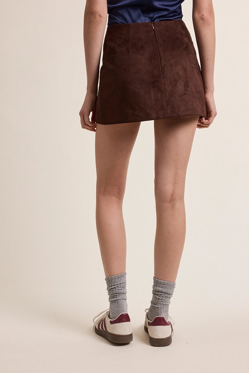 STM Suede Solid Color One-Side Slit Mini Skort