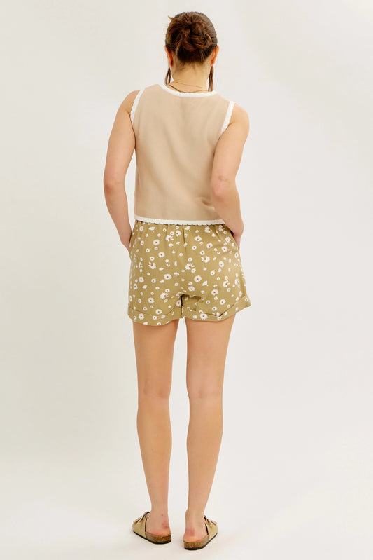 Tie Front Sleeveless Vest Top with Contrast Detail