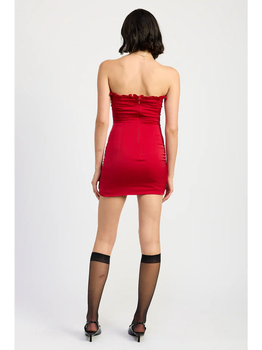 Ruched Ruffle Mini Dress