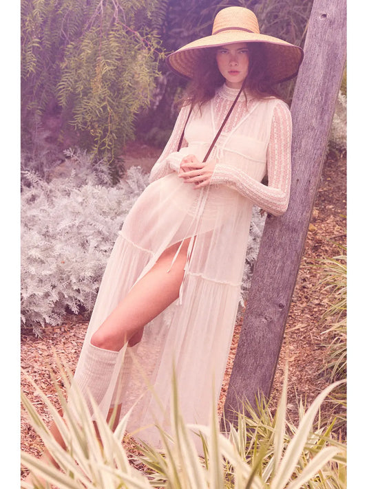 Sheer Tulle Ruffled Tie-Front Layering Maxi Top