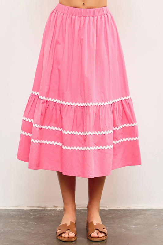 Elastic Waistband Scallop Trim Detail Shirred Skirt