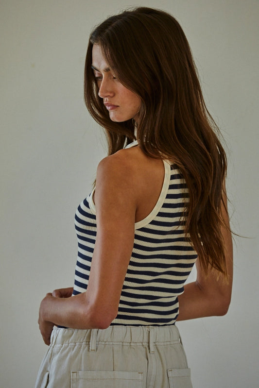 Knit Cotton Spandex Ribbed Striped Tank Top