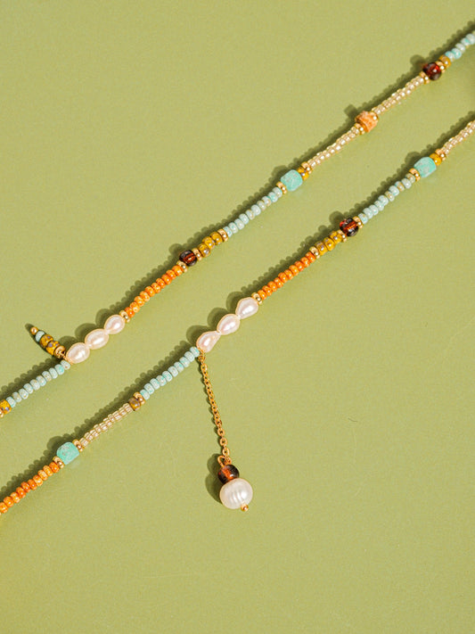 18K Gold Handmade Bohemian Beaded Stack Necklace Sapphira