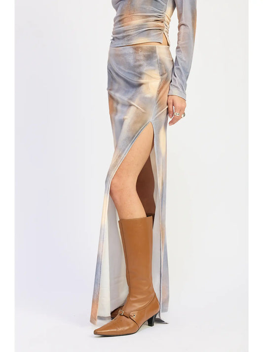 Low Rise Velvet Maxi Skirt with Slit