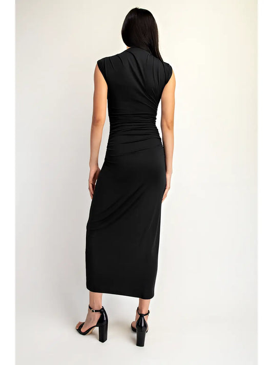 Ruched Midi Dress with Metal Ring Strap Detail