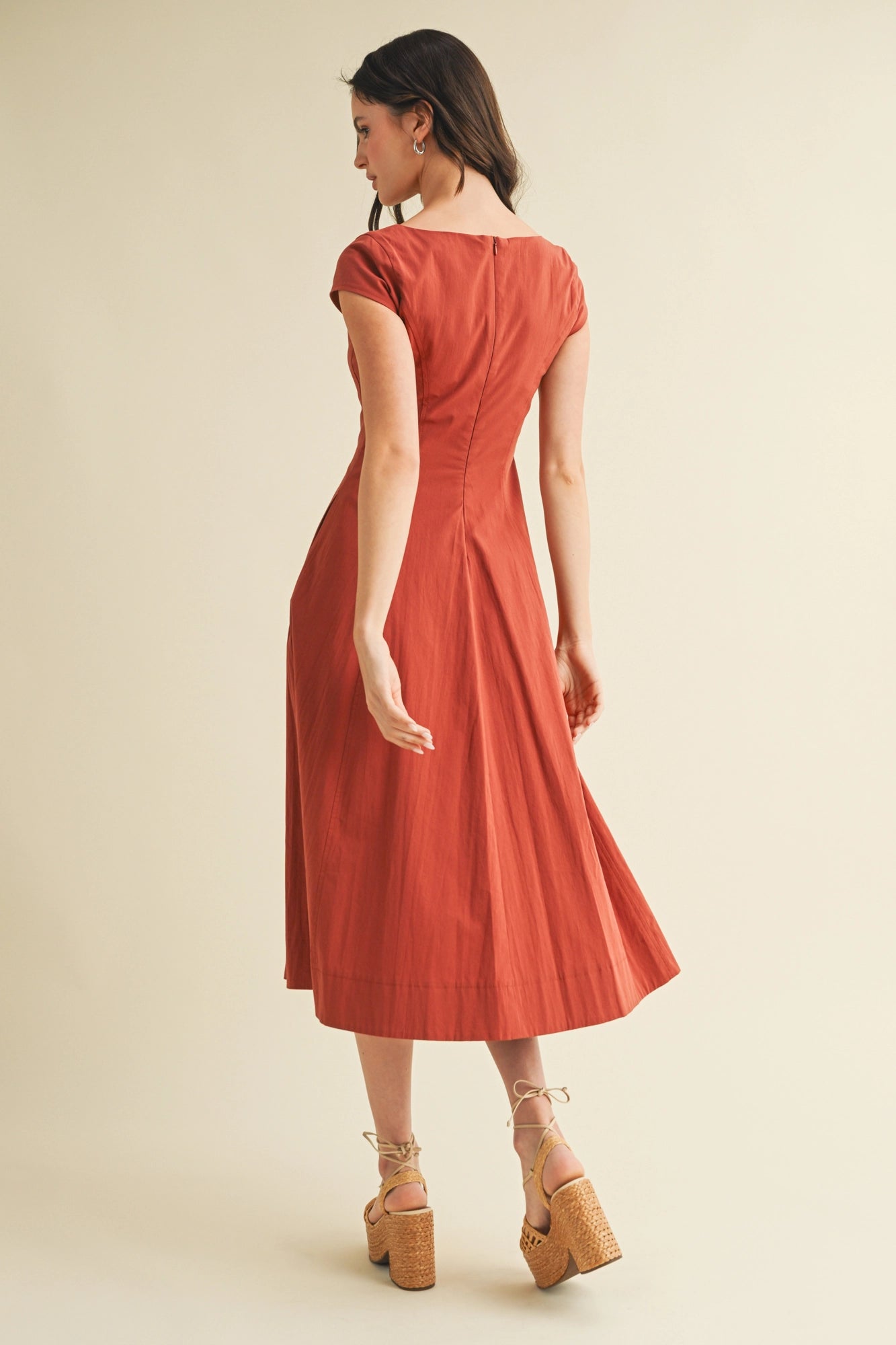 Square Neck Cap Sleeve A Line Dress