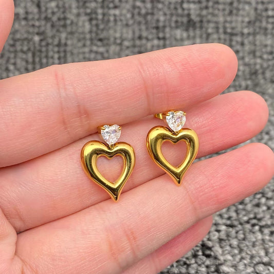 18K Gold Plated S.Steel Hollow Heart Dangle Earrings