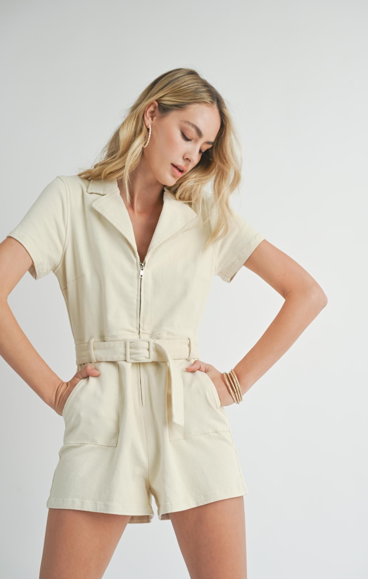 Sadie Sage Front Zip Romper with Belt - Main Image