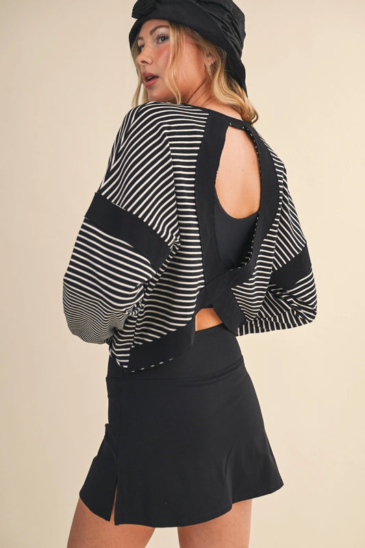 Striped Cutout Back Layering Sweatshirt
