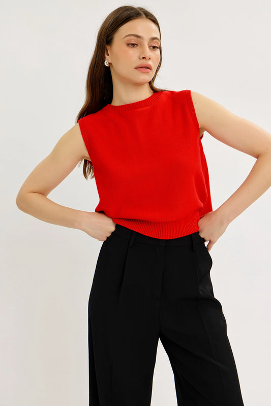 Sweater Vest Top with Back Contrast Bow Tie Details