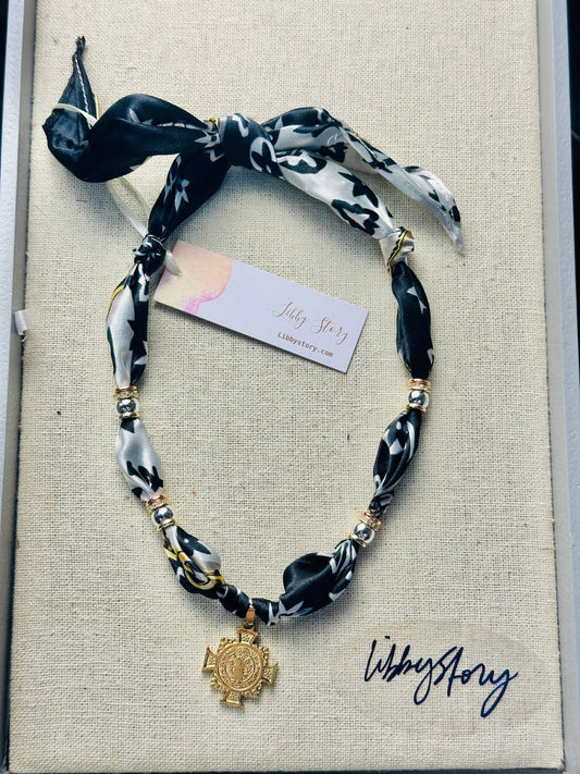 Beaded Satin Scarf Pendant Necklace