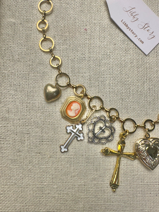 OOAK Cross Cameo Charm Necklace