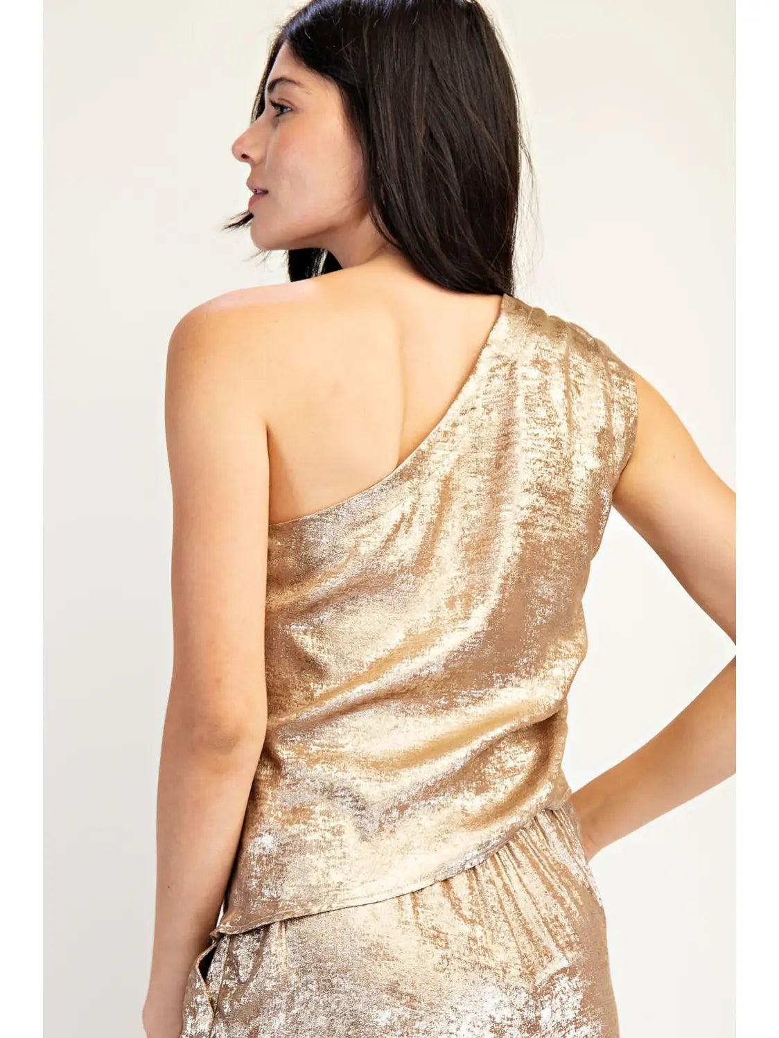 Shimmer Woven Asymmetric Scarf Top