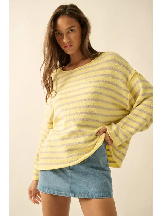 Striped Textured Knit Oversized Sweater