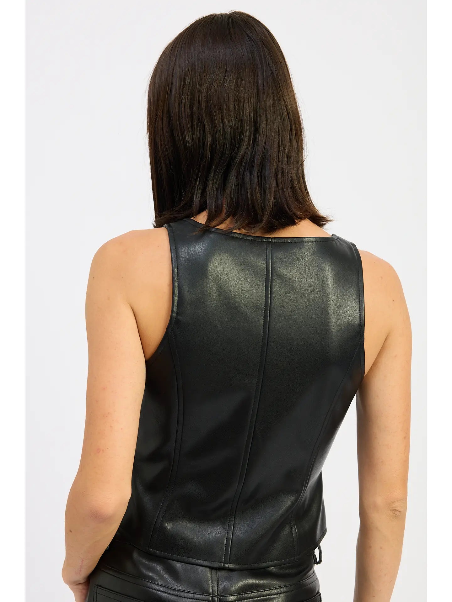 Button Up Leather Vest Top