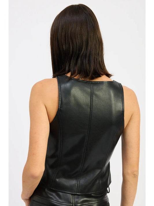 Button Up Leather Vest Top