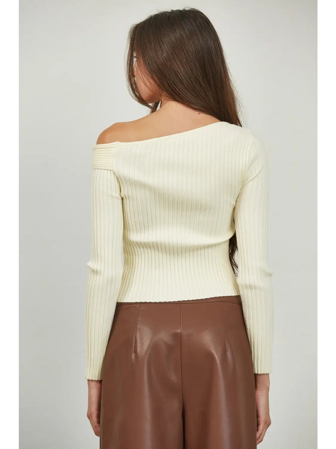 Ribbed Sweater Cold Shoulder Top