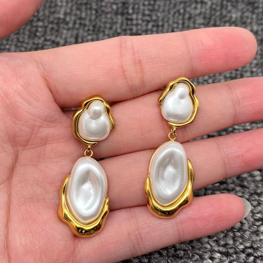 Geometric Pearl 18K Gold Plated Stainless Steel Earrings