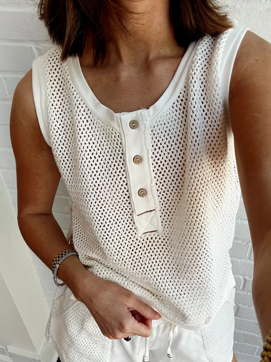 JERSEY KNIT W/ OPEN CROCHET TANK