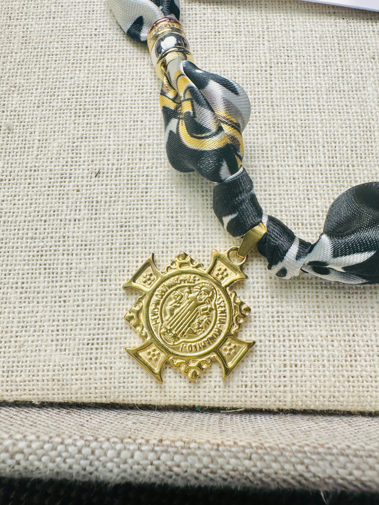 Beaded Satin Scarf Pendant Necklace