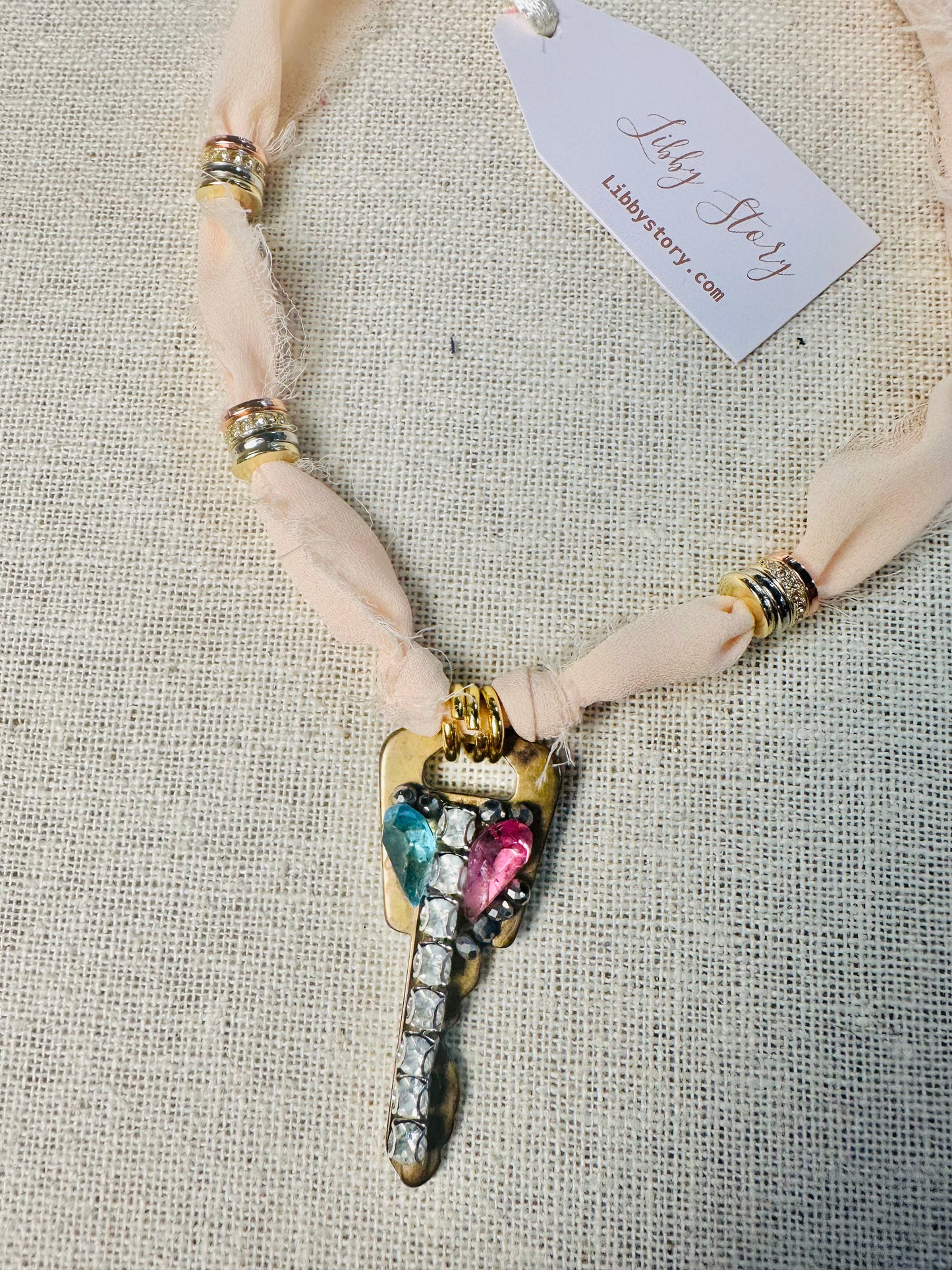OOAK Vintage Key and Chiffon Necklace