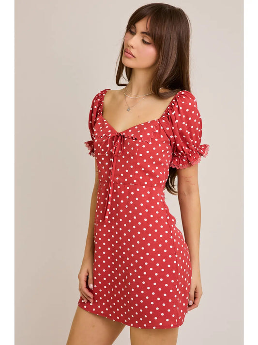Short Sleeve Mini Dress in Polka Dot