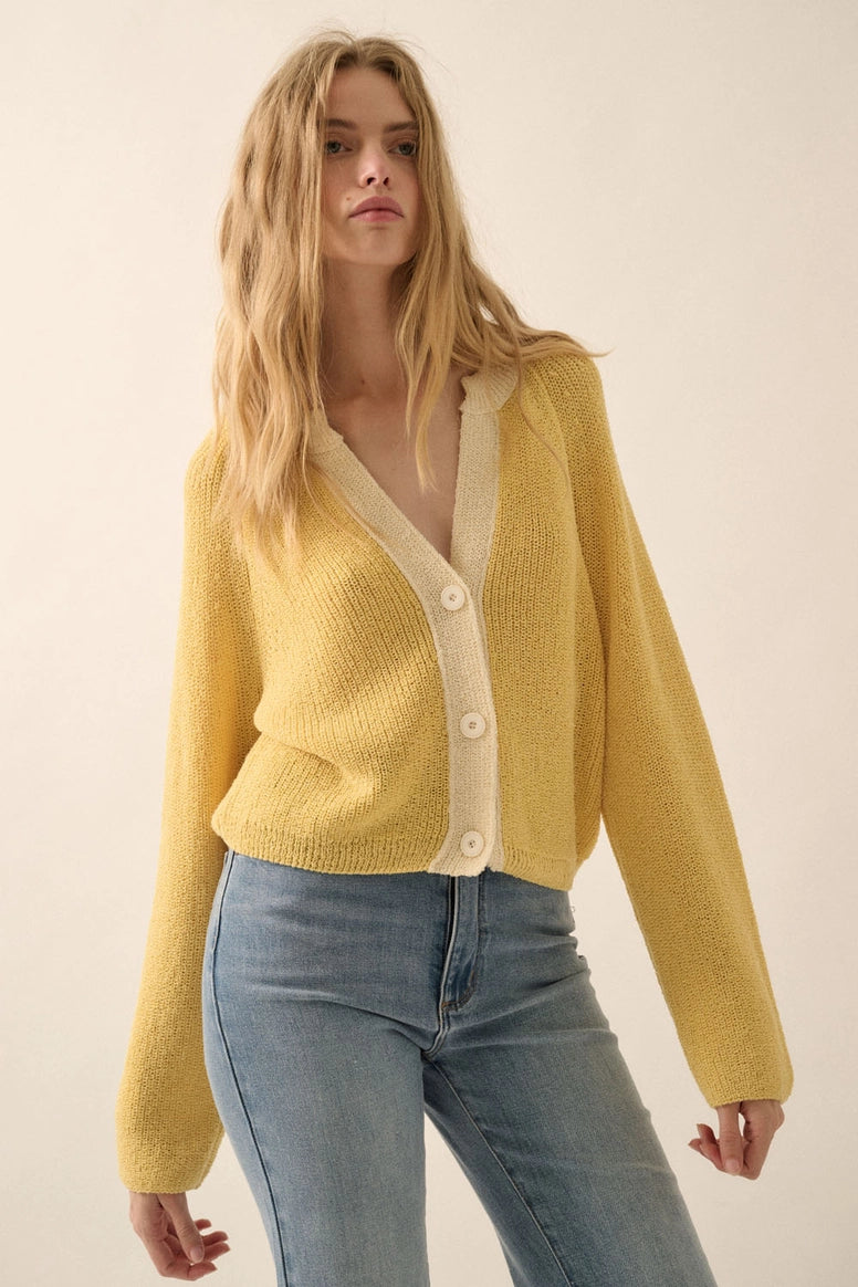 Ribbed Knit Contrast Cardigan Sweater