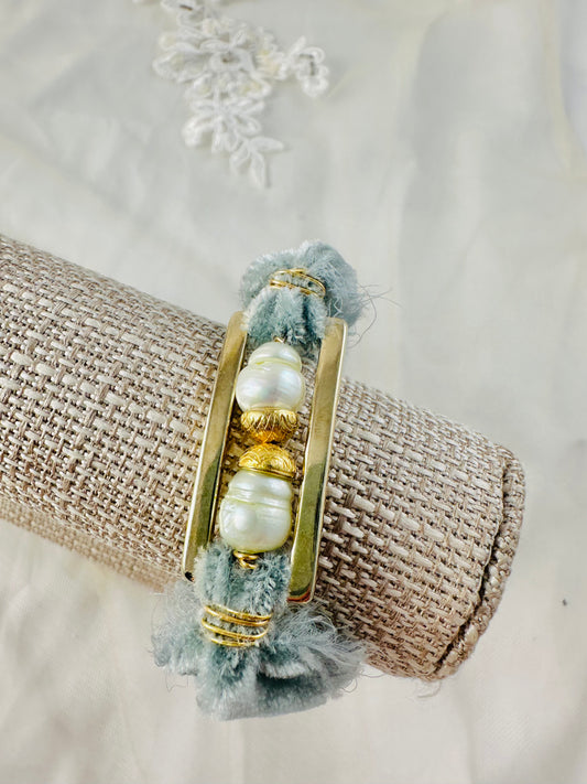 OOAK Velvet and Pearls Bracelet