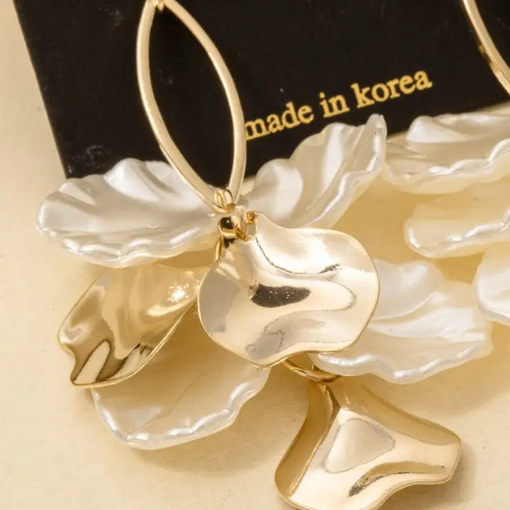 Metallic and Pearly Petal Charms Dangle Earrings