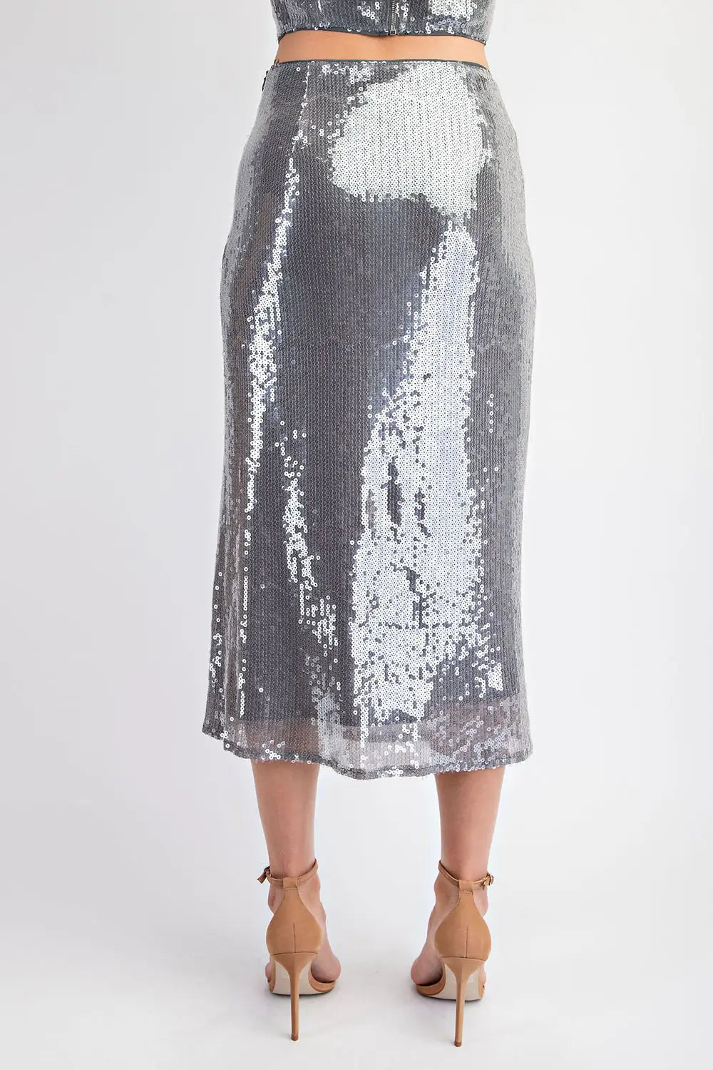 Sequins Midi Skirt with Front Slit